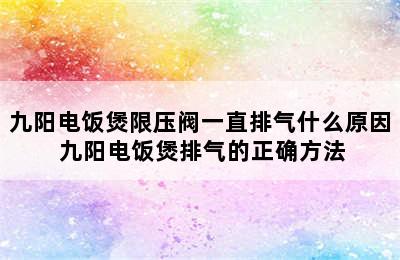 九阳电饭煲限压阀一直排气什么原因 九阳电饭煲排气的正确方法